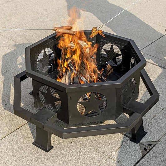 35 inch Fire Pit for Outside, Heavy Duty Wood Burning Fire Pits with Fire Poker, Outdoor Octagonal Firepit for Camping, Yard, Patio