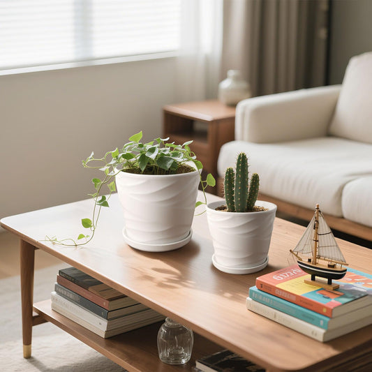 6.7 + 5.5 Inch Plant Pot, Ceramic Planter with Drainage and Saucer,Ceramic Pots for Plants, Indoor Plant pots,Succulent Orchid Flower Pot(Pure White)