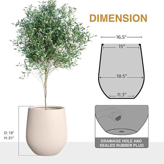 Corso Fiberstone Planter, Round Tapered Drainage Pots, Large Modern Porch Planters for Indoor and Outdoor use (Kilim Beige, 21" H x 19" D)