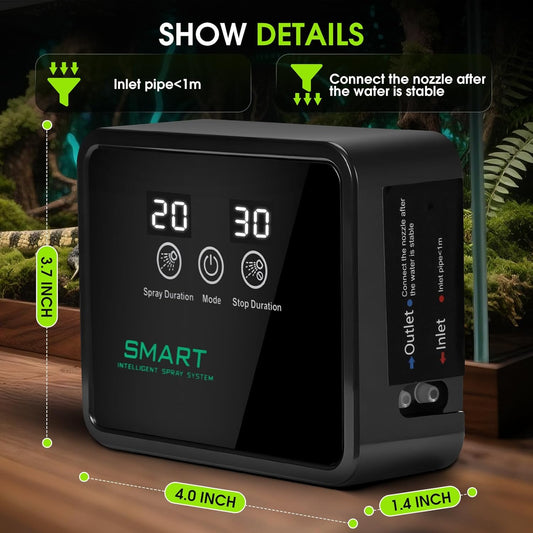 Reptile Humidifier Reptile Mister System with Timer & 360° Nozzles, Chameleons, Snakes, Frogs Misting for Terrarium, Auto Misting for Terrariums, Adjustable Nozzles & Quiet Operation