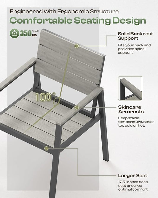 Outdoor Dining Set for 6, Patio Table and Chairs Set with Umbrella Hole, 7 Pieces HDPS Outdoor Furniture Sets for Patio, Garden, Backyard (Gray)