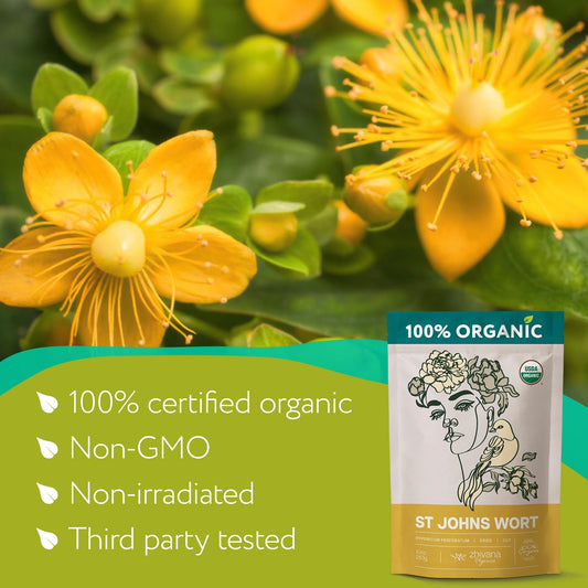 Organic St Johns Wort Tea (10 oz.) – 100% Pure Dried Saint John’s Wort Herb – Te de Hierba de San Juan Organica