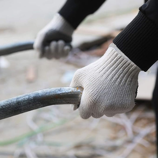 Evridwear Cotton Polyester String Knit Shell Safety Protection Work Gloves for Painter Mechanic Industrial Warehouse Gardening Construction Men & Women 12 Pairs, With one Side Dots, L Size