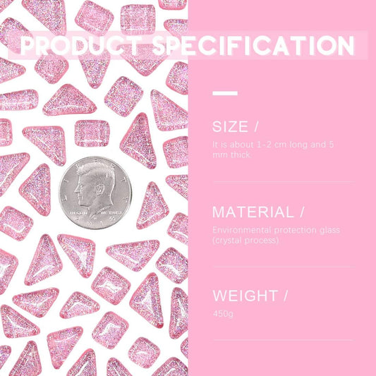 Swpeet 1 Pound Pink Shine Crystal Series Mosaic Tiles Assortment Kit, Square and Triangle Genuine Mosaic Tiles Glitter Crystal Mosaic Perfect for Home Decoration Crafts
