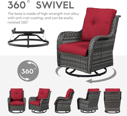 4 Pieces Patio Furniture Sets, Wicker Patio Swivel Glider Chair with Ottomans, Outdoor Furniture Set for Outside Porch, Deck, Balcony, Garden