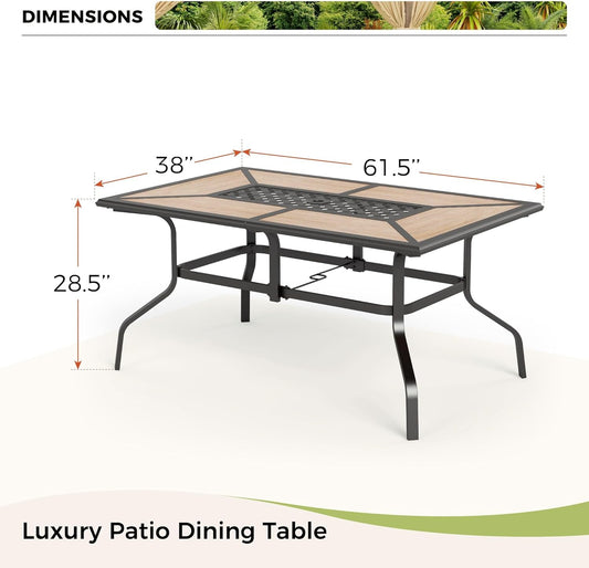 Outdoor Patio Dining Table for 6, 61" x 38" Rectangular Metal Patio Dining Table with Umbrella Hole for Garden, Backyard and Porch