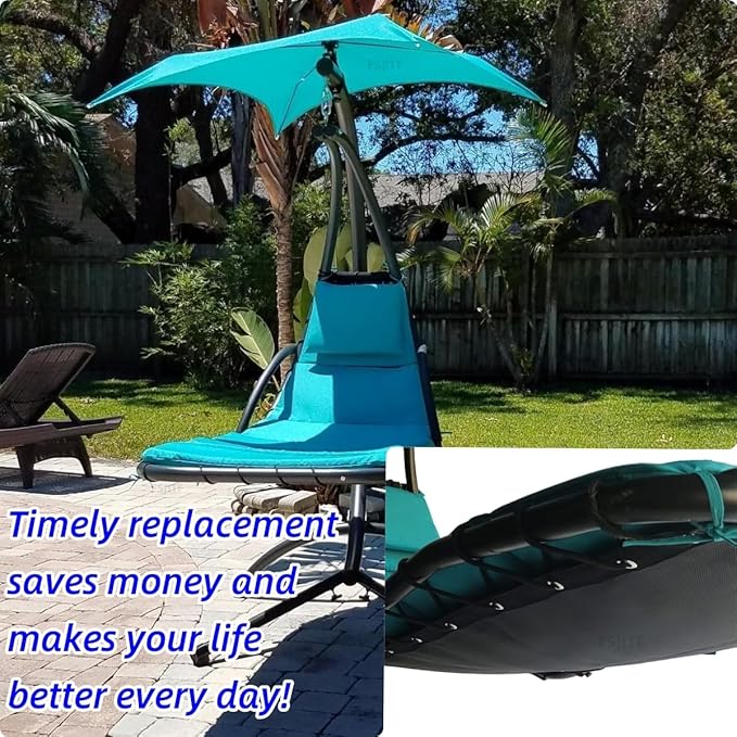 Outdoor Swing Chaise Lounge Replacement Pad and Sunshade Cover for Patio Furniture Hanging Hammock Chair Cushion pad, Sun Resistant Breathable Waterproof (Black, Support Mesh+Rope)