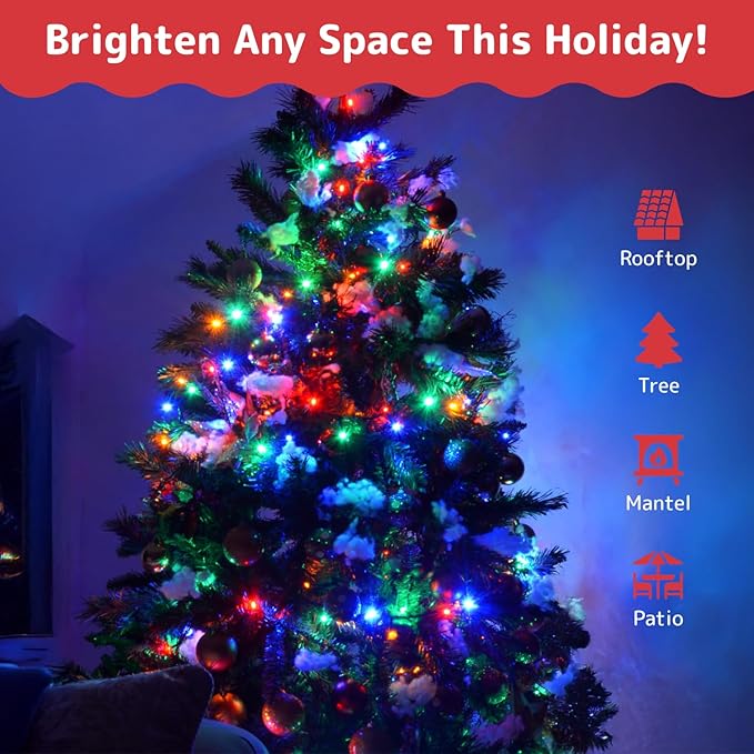 PREXTEX 200 Ct. Multi-Color Christmas Tree Lights with White Wire - 40 Ft Holiday String Lights for Indoor and Outdoor Use - Multicolor Twinkle Christmas Tree Decoration with End-to-End Connectors