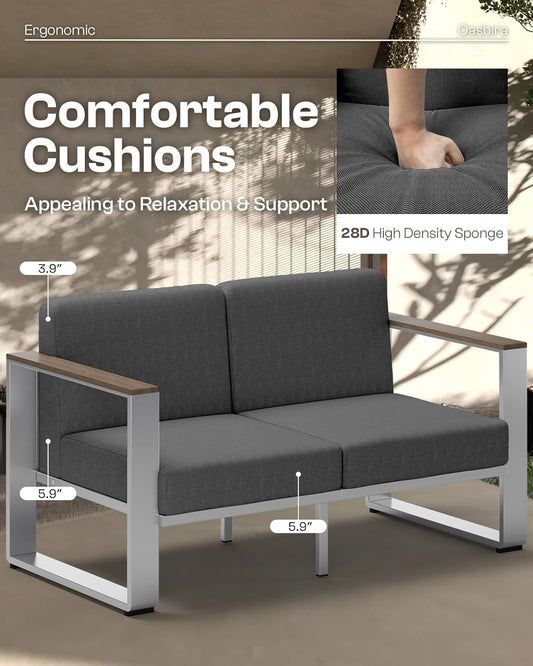 Outdoor Furniture Set, 4 Piece Aluminum Patio Furniture Set with Coffee Table, Wide Seat and Thick Cushions, Outdoor Patio Conversation Sets for Deck, Porch (Darkgray)