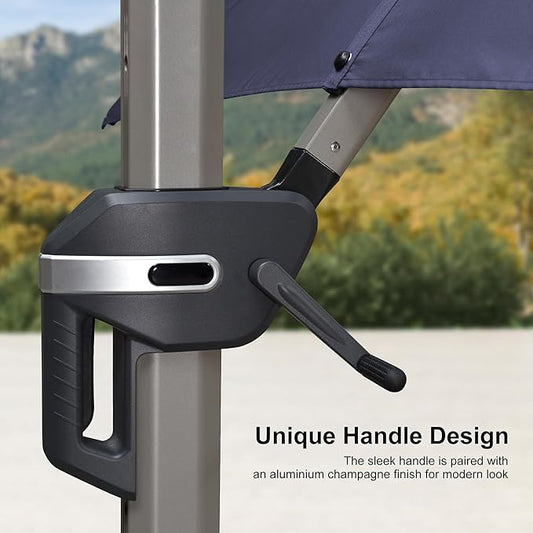 PURPLE LEAF 9' x 11' Patio Umbrella with Base Cantilever Umbrella Rectangular Outdoor Offset Umbrella with Champagne Frame and 360° Rotation for Garden Deck Pool, Navy Blue