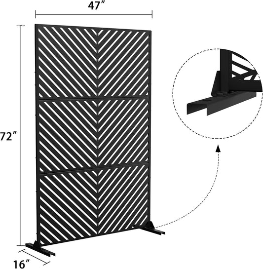 Metal Privacy Screen Outdoor 72" H×47" W,Freestanding Decorative Privacy Screen for Balcony Yard&Garden,Privacy Fence-Black&Arrow
