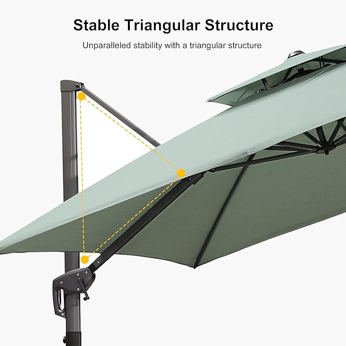 PURPLE LEAF 10 FT Cantilever Patio Umbrella Outdoor Umbrella with 220lbs Base Large Square Windproof Offset Umbrella for Pool Deck Garden, Mint Green