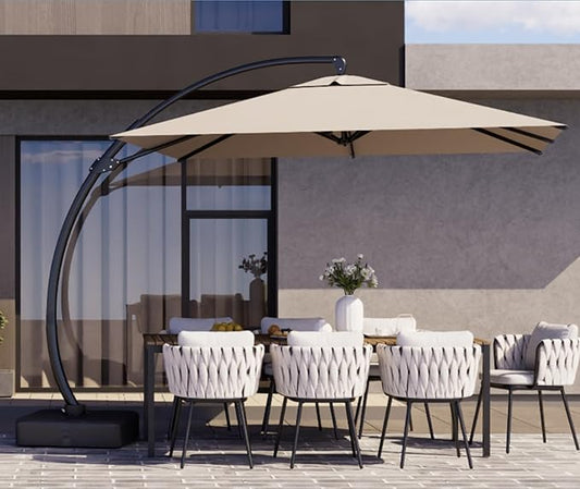 Kingdura 10x10 FT Cantilever Patio Umbrella with Base Included, Large Square Offset Outdoor Pool Umbrella, 360° Rotation & Infinite Tilt, Heavy Duty Aluminum Frame for Deck Backyard, Beige