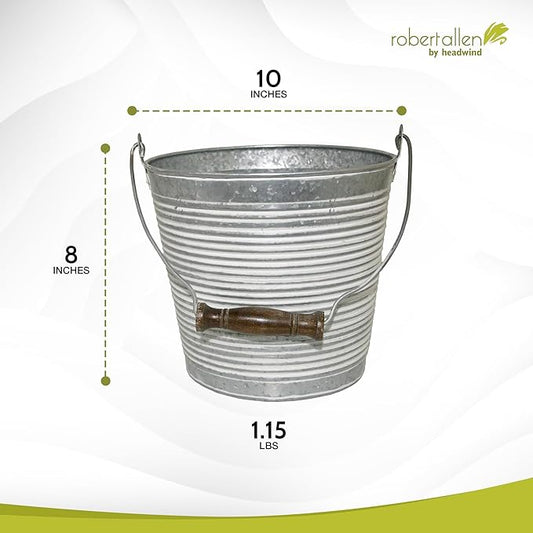 Headwind Vintage Collection Ribbed Planters – White Wash Flower Pots 10 Inch Indoor Plant Pots Bucket for Peace Lily, Pothos, & Lavender, Petunias, Basil Plant for Outdoor by Robert Allen