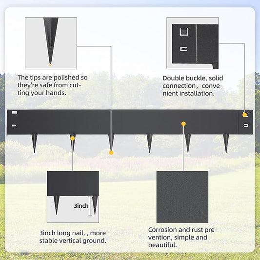 5PCS Steel Landscape Edging 39 x 7Inch (4 Inch Metal Strips + 3inch Nail) Black Garden Edging Border Length Flexible Landscape Edging Anchoring Stakes