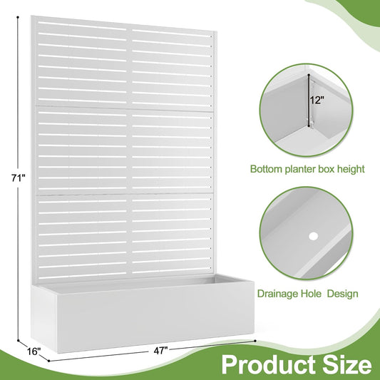 Trellis for Climbing Plants Outdoor,Mental Garden Bed with Drainage Holes Outdoor Privacy Screen Design Tall planters for herb Flower Vegetables 73"x47"x16", White-Louvered