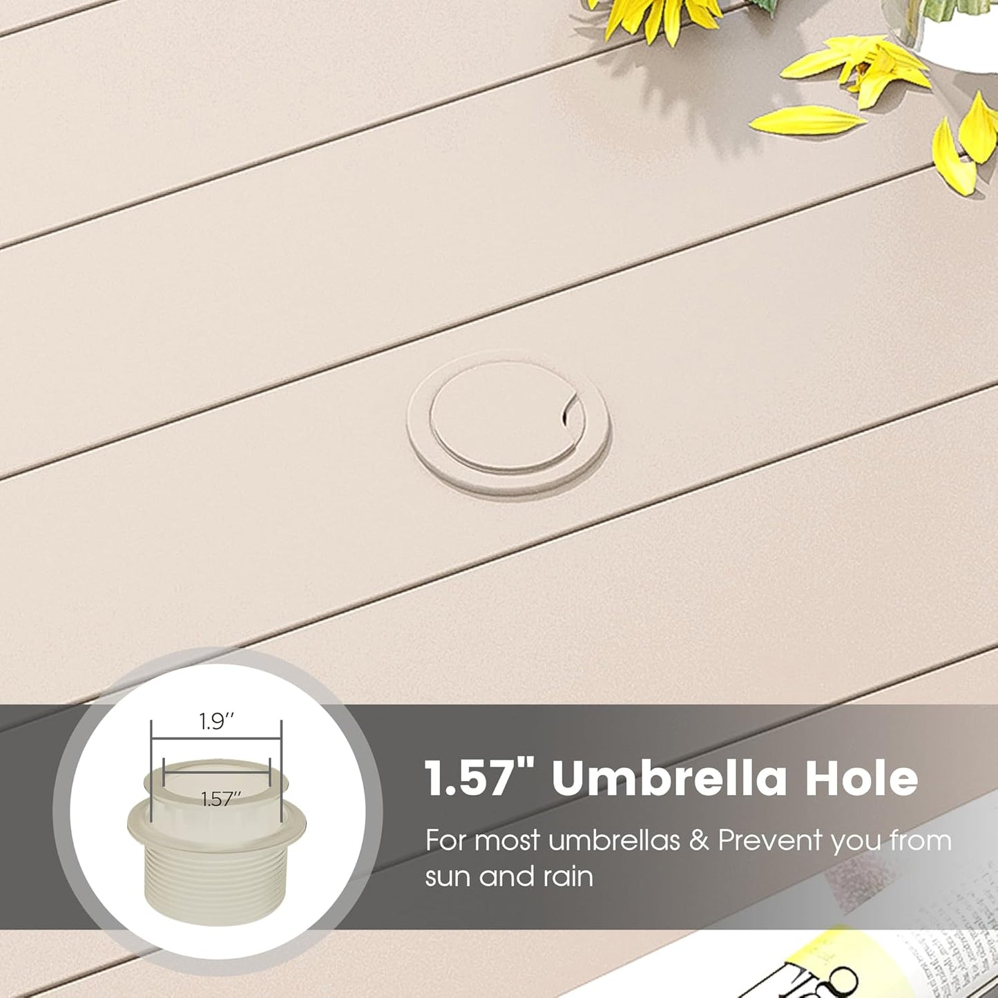 DIFY 60" Round Outdoor Patio Dining Table for 8-10, Metal Patio Table with 1.57" Adjustable Umbrella Hole, All-Weather Dining Furniture Table for Backyard Lawn Garden, Cream