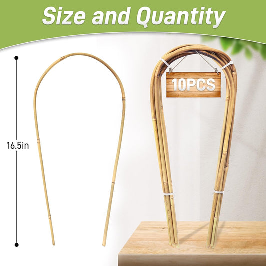 Avalution 16" Natural Bamboo Plants Trellis U-Hoop,Bamboo Gaeden Trellis U-Shape for Climbing Plant Support-10PCS