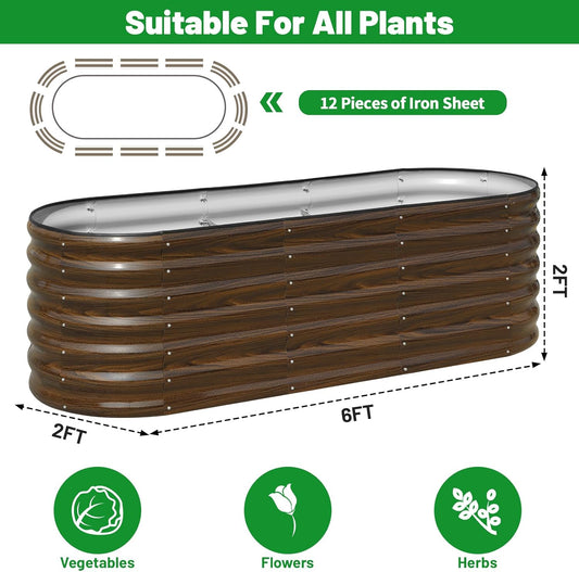 SnugNiture Galvanized Steel Raised Garden Bed, 6x2x2 ft, Outdoor Oval Deep Root Planter Box for Growing Vegetables, Flowers and Fruits