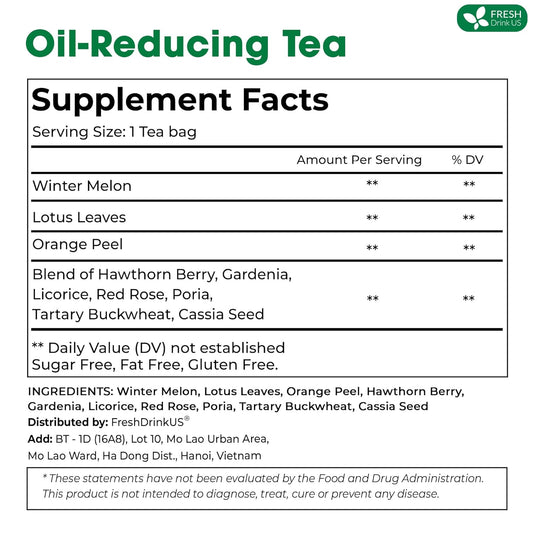 FRESHDRINKUS, 20 Packs of Oil Reducing Tea, Oil Cleansing for Liver, 10 Herbal Ingredients, Traditional Recipe Tea for Liver, 100% Natural, Easy Brewing, Steep Repeatedly