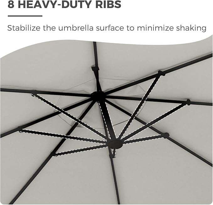 Grand patio 12 FT Sunbrella Outdoor Cantilever Umbrella with Base Patio Large Aluminum Offset Umbrella for Deck Yard (Granite-SUNBRELLA, 12 FT)