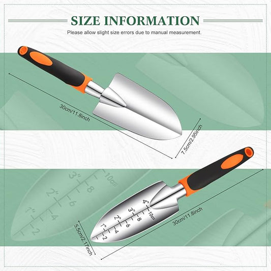 Honoson Garden Hand Trowel Transplant Trowel with Measurements Aluminum Alloy Planting Tools with Rubber Handle Small Gardening Hand Tools Shovels for Gardening Cultivating Transplanting Supplies