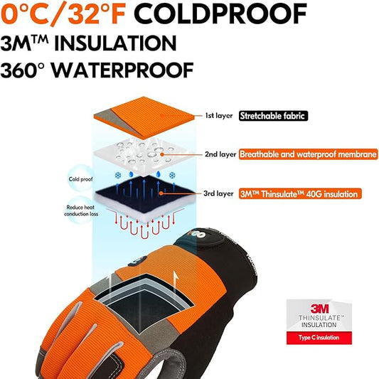 Vgo... 1Pair 5℃/41°F Winter Work Gloves Men, Cold Weather Waterproof Safety Work Gloves,Cold Storage or Freezer Glove
