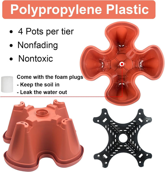 DUNCHATY Stackable Planters 6 Tier Vertical Garden Planting Tower Planters Strawberry, Herb, Flower, and Vegetable Planter Indoor Outdoor Gardening Pots with Removable Wheels and Tools