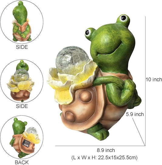 Solar Garden Turtle Statue with LED Light Decorative Cute Turtle Carrying Lantern Design Outdoor Lawn Ornament(Yellow Flower)