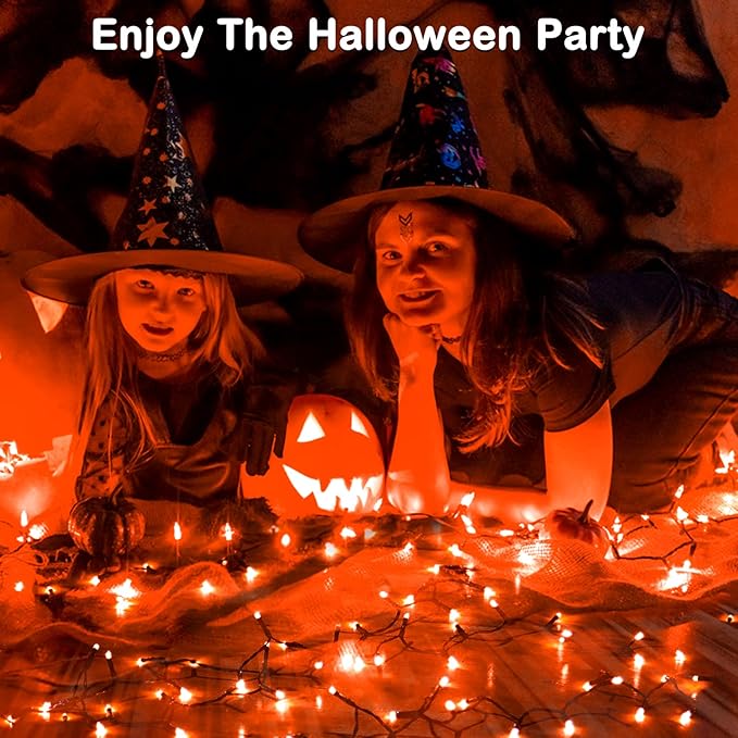 BlcTec Halloween Lights Indoor Outdoor 300 LED 108FT, Orange Halloween String Lights with 8 Modes, UL Certified, Connectable Plug, Waterproof & Timer for Yard Porch Haunted House Holiday Decorations