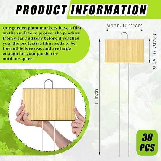 Landhoow 30 Pcs Large Garden Plant Markers Metal Plant Labels Sign 4'' x 6'' with 11'' Stake Weatherproof Waterproof Garden Sign for Outdoor Seedlings Herbs Vegetable Greenhouse, Gold