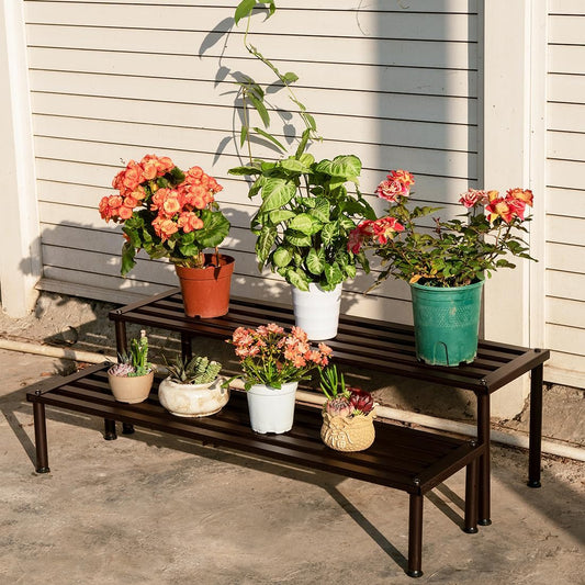 Metal Plant Stand, Rust-proof Aluminum Display Rack, Plants Display Stands Decoration Racks for Living Room Garden Balcony Patio (Ebony, 42.5Inch Low Leg)