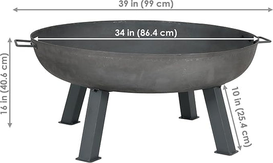 Sunnydaze 34-Inch Cast Iron Heavy-Duty Fire Pit for Outside - Wood-Burning Outdoor Fire Pit Bowl with Handles - Steel Finish