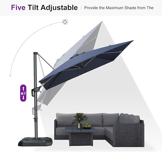 PURPLE LEAF 8 Feet Patio Umbrella Outdoor Cantilever Square Umbrella Aluminum Offset Umbrella with 360-degree Rotation for Garden Deck Pool Patio, Navy Blue
