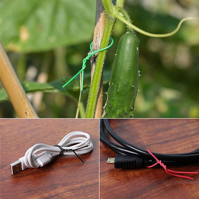 Tangyinrd 200 Pcs 6 inch Garden Twist Tie, Round Plastic Twist Ties for Plants, Vines and Wrapping Cords or Christmas Tree Gardening Plants Growth and Care, Office Home Cable Organization (Green)