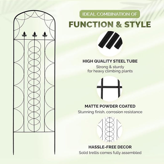 Idzo 71 in. Decorative Metal Trellis for Climbing Plants Outdoor, Heavy-Duty Steel Garden Trellis with Durable Powder Coating, Black