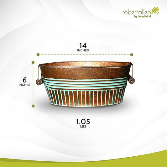 Headwind Vintage Collection 14-Inch Vintage Copper Oval Galvanized Tub with Handles – Metal Wash Basin Planter - Galvanized Metal Tub for Indoor & Outdoor Use by Robert Allen
