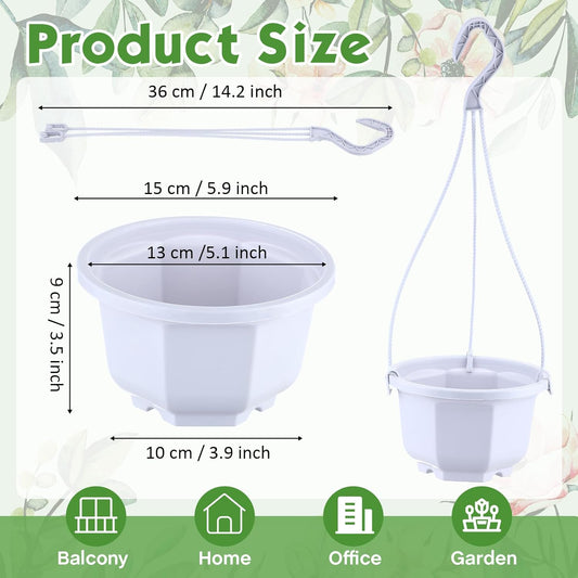 Roshtia 24 Pcs Hanging Plastic Planter Pot with Hook Flower Pots Baskets Hanging Nursery Planter Holder for Outdoor Indoor Plant Garden(Ceramic White,6 Inch)