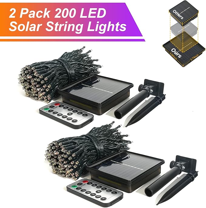 JMEXSUSS 2 Pack Purple and Orange Solar Christmas Lights, Total 400 LED 151FT Color Changing Solar String Lights Outdoor Waterproof for Outside Patio Yard Tree Halloween Christmas Decorations