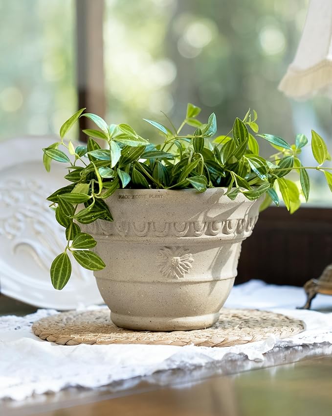 Bamworld 7 Inch Plant Pots for Indoor Outdoor Plants Embossed Flower Pots with Drainage Unglazed Porous Ceramic Planter Pot for Plants Clay Pot for Succulent Room & Office Decor