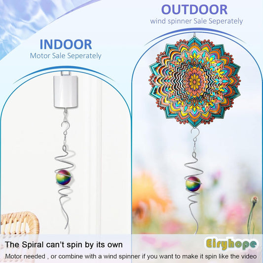 Gazing Ball Spiral Tail, Wind Spinner Stabilizer with Multi Color Sphere & Swivel Hook, Sun Catcher 11" Tail and 2" Stainless Steel Orb, Indoor Outdoor Garden Decor, Creative Gifts 13 inch