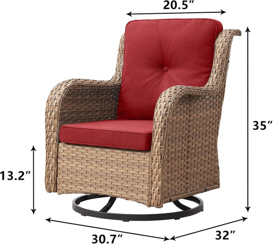 Outdoor Patio Swivel Rocker Chairs - Wicker Rattan Patio Swivel Rocking Chairs Set of 2 with High Back,Deep Seating and Comfort Cushions for Deck Porch Garden,Yellow/Red