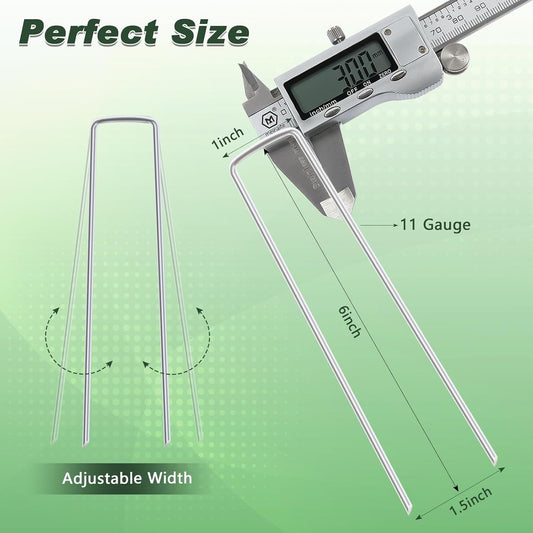 FEED GARDEN 6 Inch 500 Pack Galvanized Landscape Staples Plant Cover Pins 11 Gauge Tent Stakes Garden Stakes Landscaping Fabric SOD Pins Yard Spikes for Decoration Weed Barrier Fabric