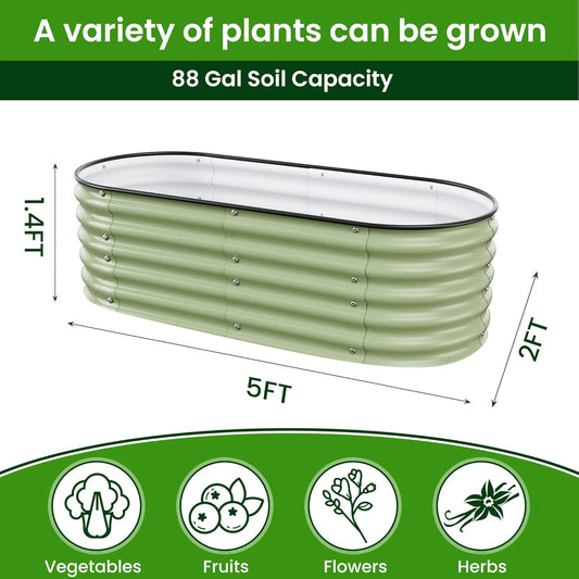 5x2x1.4 Ft Raised Garden Bed, Planter Box Outdoor with Rubber Edge Zinc-Aluminum-Magnesium Stainless Steel Durable Metal Garden Beds Kit for Vegetables, Flowers, Herbs and Succulents(Light Green)