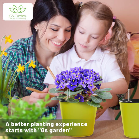 Self Watering Planters for Indoor Plants 7 inch Flower Pot with Water Level Indicator Lemon Green 3 Pack African Violet Self Watering Pots for All Orchid Agave