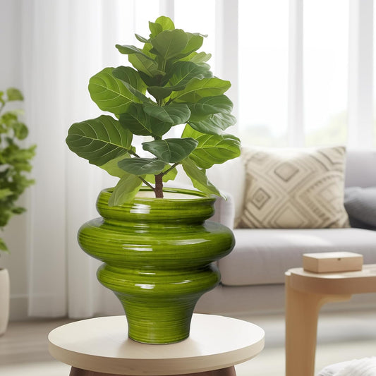 Ceramic Pot for Plants 11 Inch - Plant Pot for Indoor Outdoor, Decorative Bonsai Planter with Drainage Hole, Flower Pots for Office, Gift for Men Women, Green