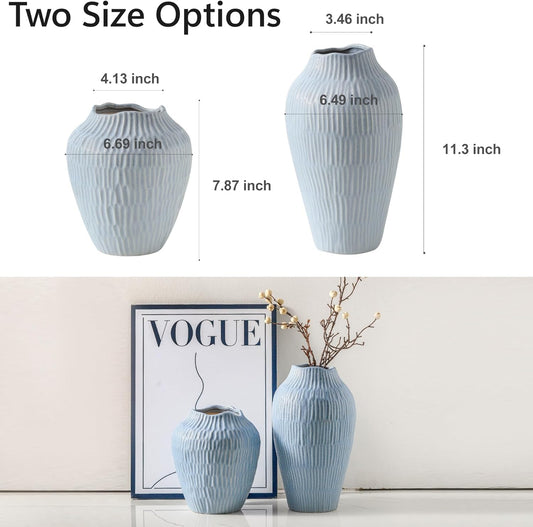 Ceramic Vase for Home Decor,7.8 Inch Flower Vases,Decorative Blue Vase for Pampas Grass,Modern Art Texture Vases for Home Entryway Living Room Dining Table Farmhouse Office Decor-Mat Blue