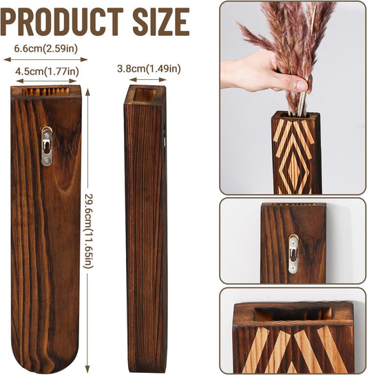 Wooden Wall Planter Set of 3 - Modern Bohemian Home Decor for Living Room, Bedroom, Bathroom - Versatile Walnut Finish Planter for Dried Flowers, Faux Greenery, and Indoor Plants