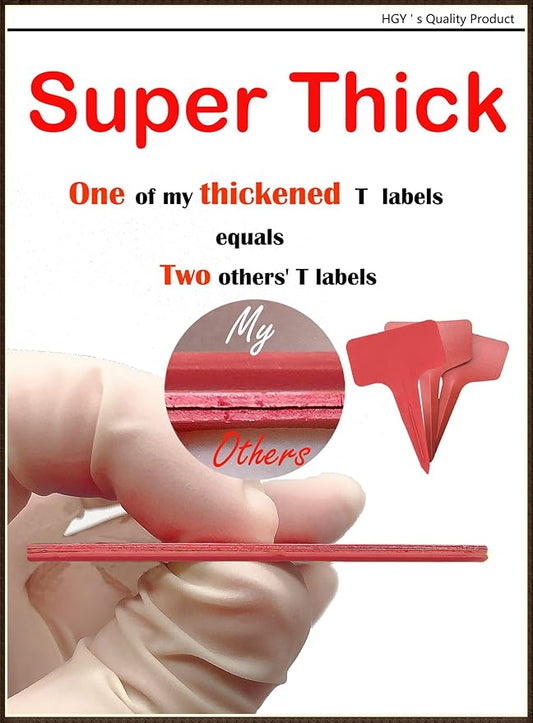 Red Thick Plant Labels Plastic Plant T-Type Tags Nursery Garden Labels 100 Pcs