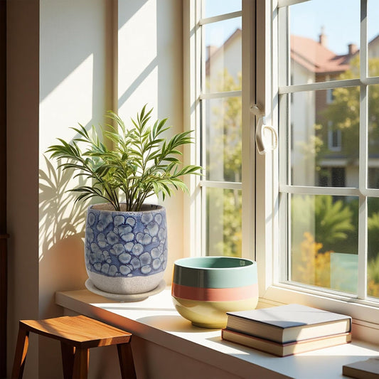 6 in Ceramic Plant Pot with Saucer,Indoor Plant Pot for Plants, Flower Pot with Drainage,Reactive Glaze Blue